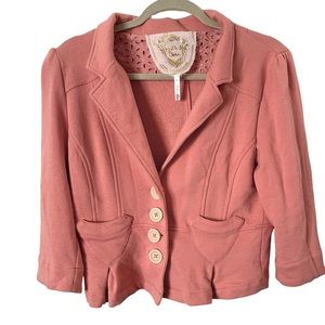 Anthropologie Knitted Dove Retro Style ‎ 3/4 Sleeve Soft  Coral Blazer Jacket L
